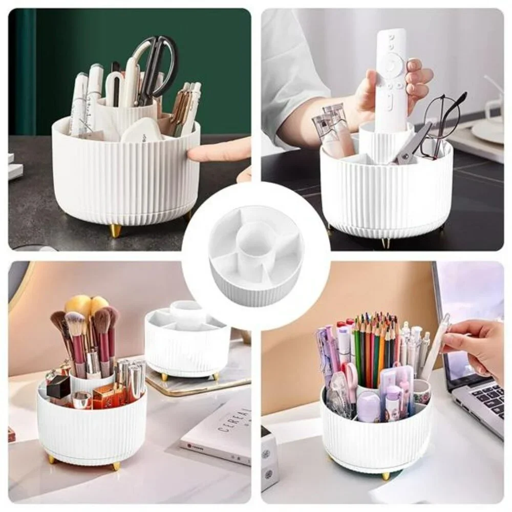 Rotating Makeup Brush Holder Organizer 5 Slot Vanity Cup Desktop Storage